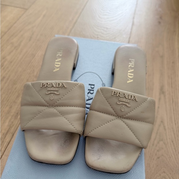 Prada Shoes - Prada Women's Beige Quilted Mules